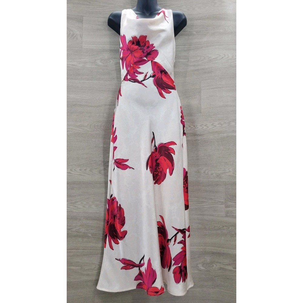 ZARA Woman SS24 Floral Satin Midi Dress Women's S White Red 8493/150 Elegant